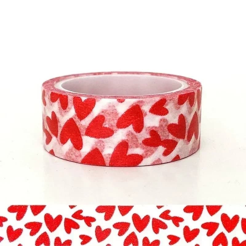 Ruban adhésif rouge motif coeur d'amour, 1 rouleau, papier artisanal décoratif, mignon, fournitures scolaires, bricolage, fête de Léon