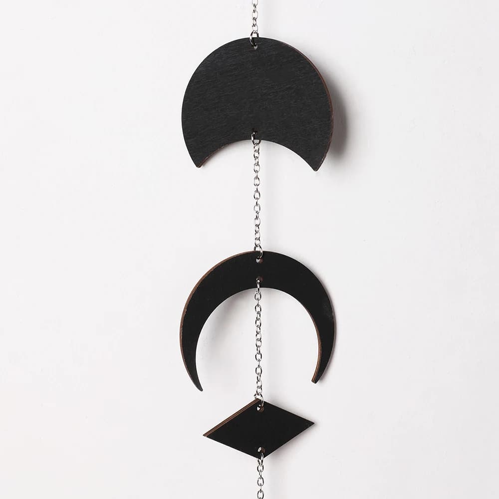 Phase de lune noire tenture murale Boho chambre décor bois lune guirlande mur Art salon chambre crèche bureau appartement décoration
