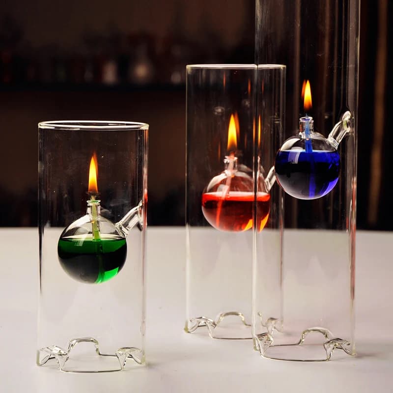 Lampe à huile cheminée verre clair brûleur à huile coupe-vent résistant à la chaleur abat-jour Portable bougeoir pour Bar salle à manger pas de carburant