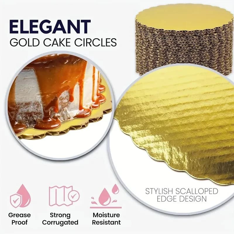 5 planches à gâteaux avec anneaux à gâteau dorés, carton avec base à gâteau de 8/10 pouces, adaptées à la cuisson de gâteaux, doré