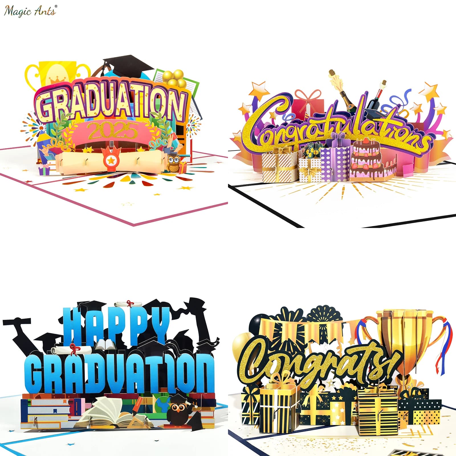 Carte de félicitations Pop Up, carte de graduation, carte de voeux 3D pour les entreprises, lycée, université