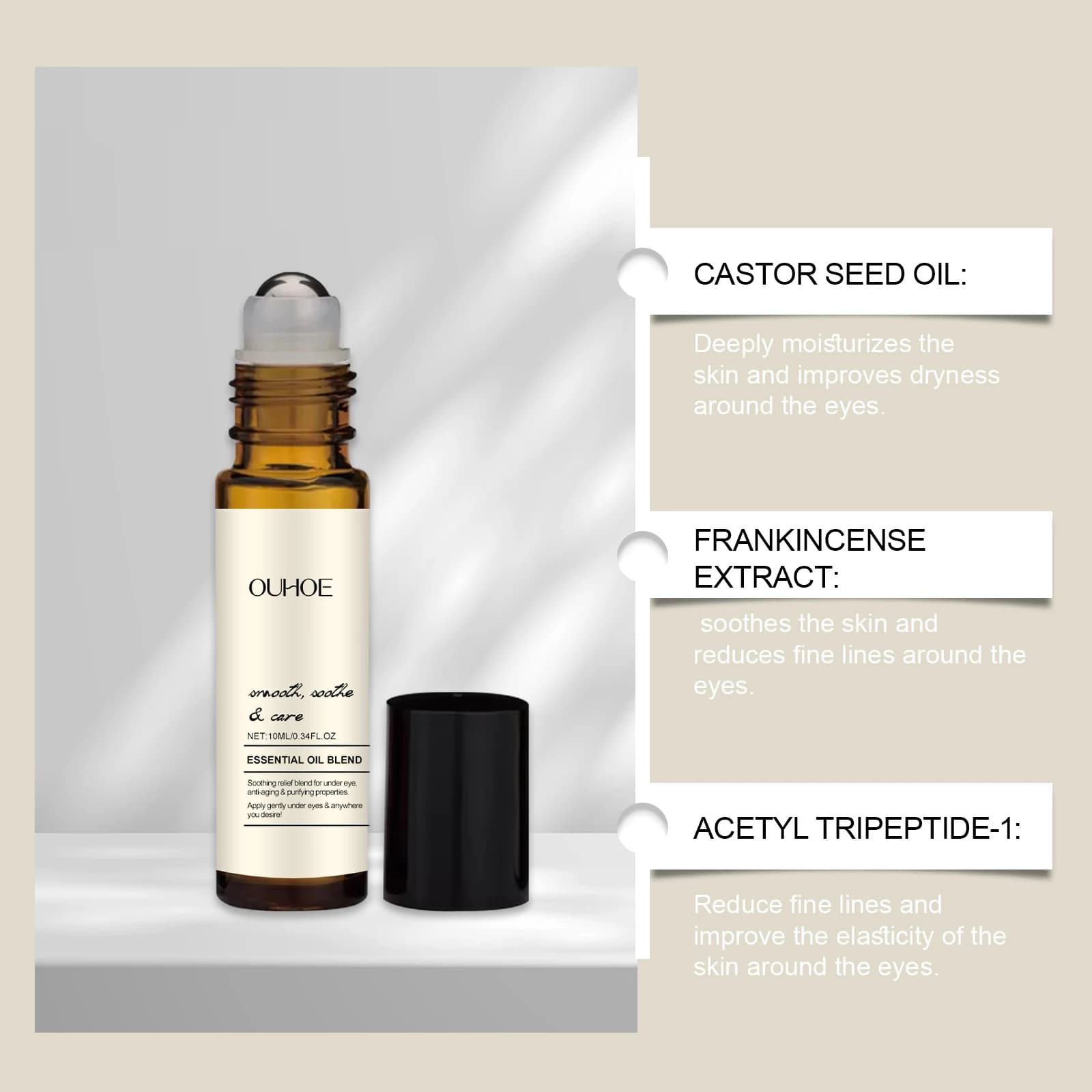 Huile essentielle à bille raffermissante pour les yeux, élimination des cernes, Lifting des rides, réparateur de la peau des yeux, soin hydratant pour les yeux