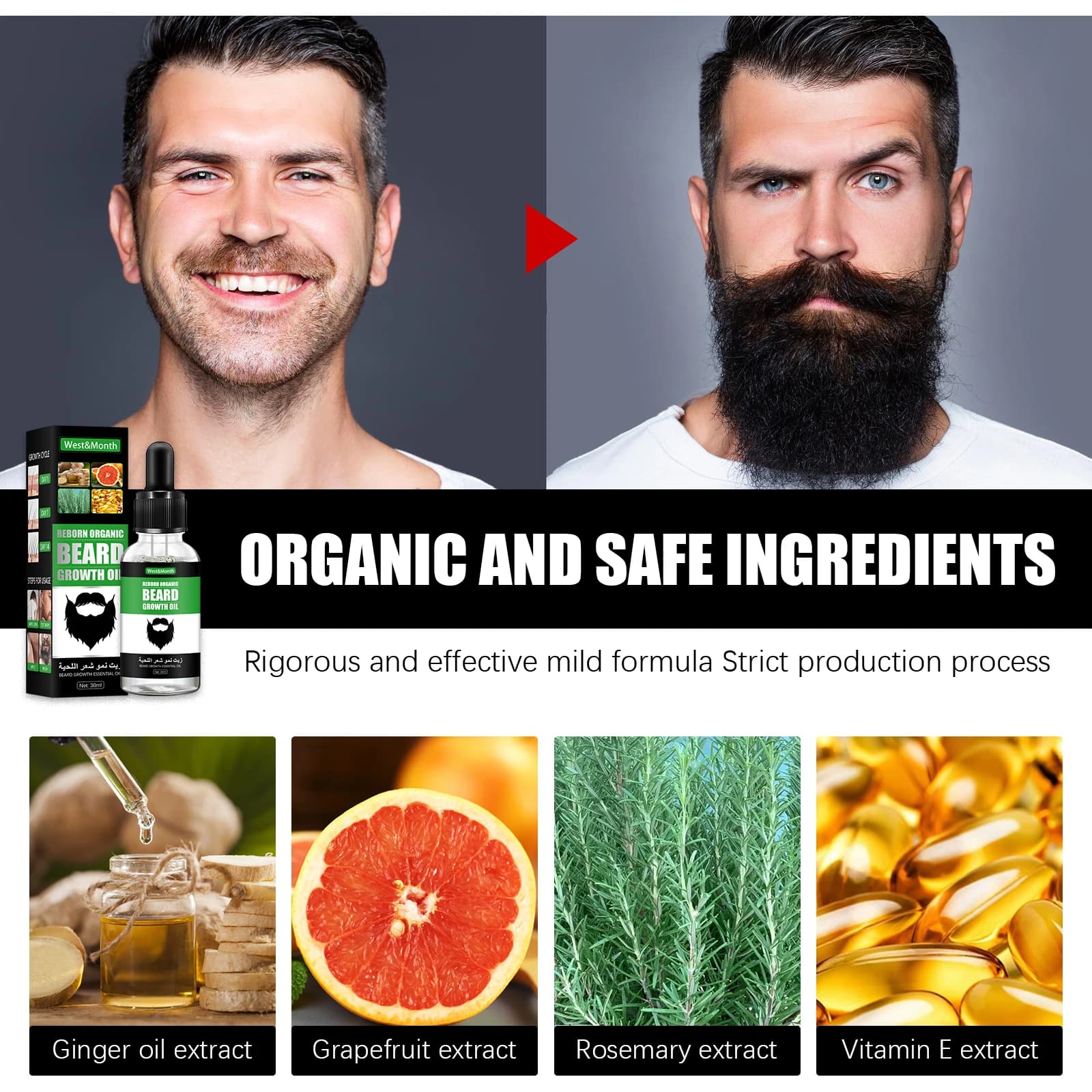 Huile de soin de la barbe pour hommes, extrait de plante naturelle, essence, hydratant, adoucit, prévient les boucles, nourrit les cheveux