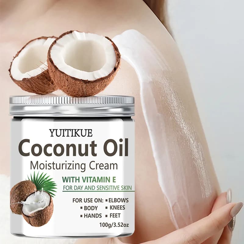 Crème hydratante à l'huile de coco YUITIKUE avec vitamine E | Pour la peau sensible et les journées de travail | Soins des coudes, des genoux, des mains et des pieds 100g