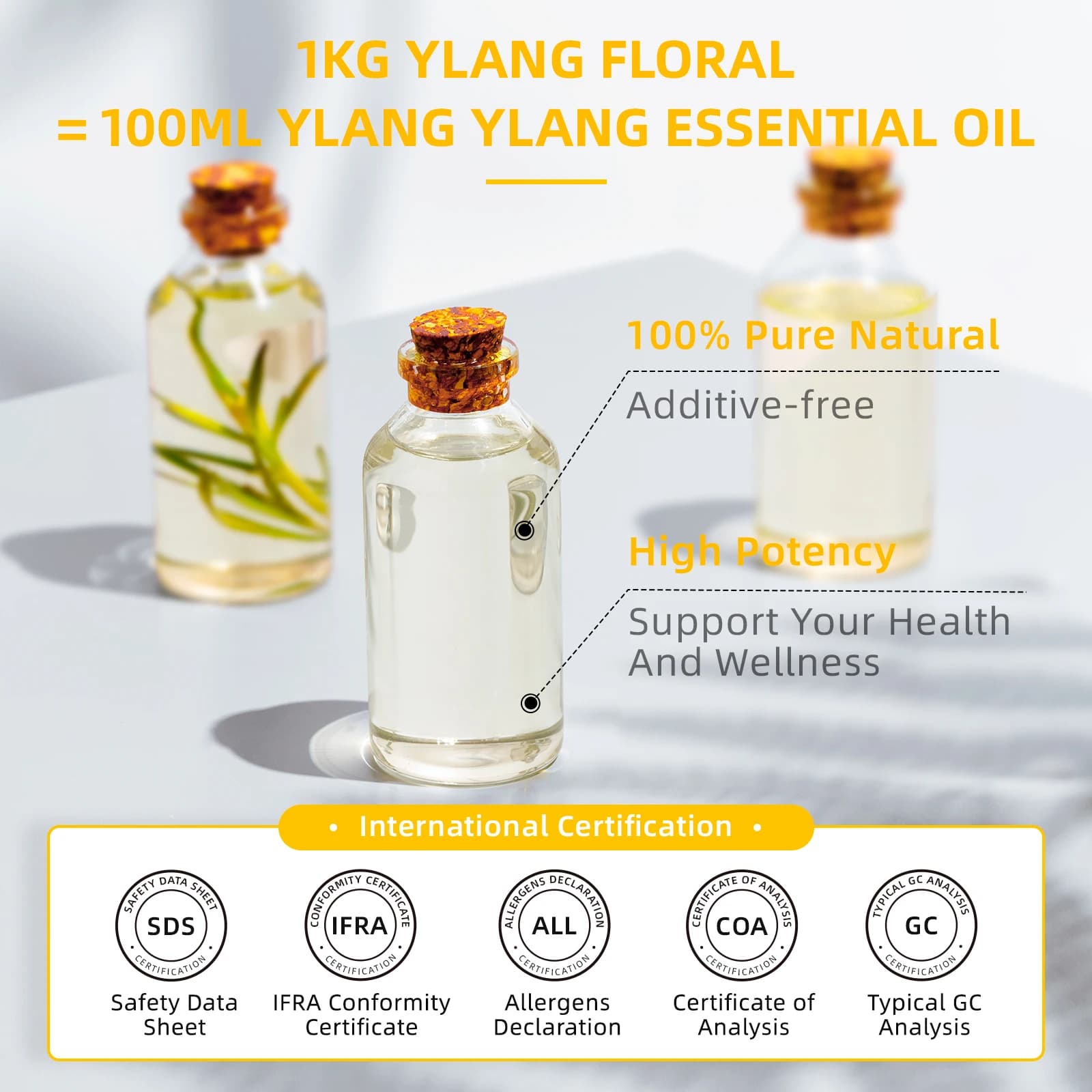 HIQILI 100ML Ylang Ylang huiles essentielles pour diffuseur/humidificateur/Massage/aromathérapie huile aromatique pour la fabrication de bougies/savon