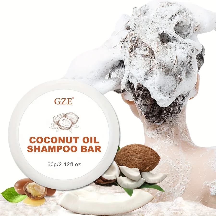 Barre de shampoing à l'huile de coco GZE, shampoing à barre hydratante pour cheveux secs