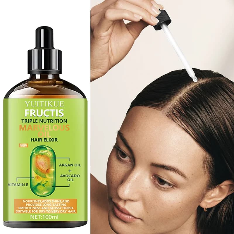 Huile capillaire YUITIKUE Fructis Triple Nutrition | Argan, avocat et vitamine E, lisse et brillant pour tous types de cheveux 100ml
