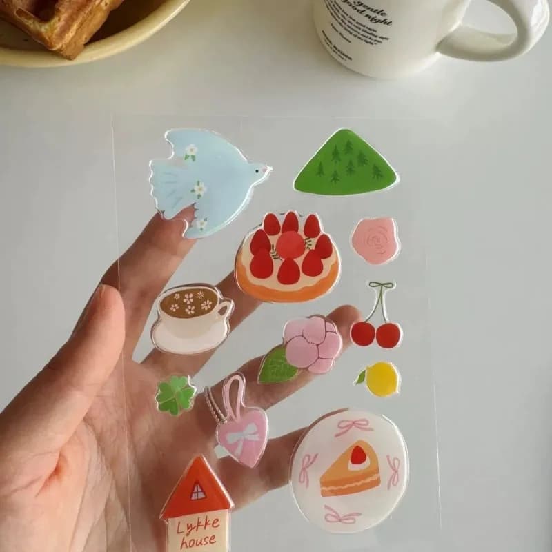 Autocollants de gelée 3D gâteau d'oiseau de dessin animé mignon, autocollant de soulagement en résine époxy, belle décoration étanche pour coque de téléphone, tablette, ordinateurs portables, DIY bric