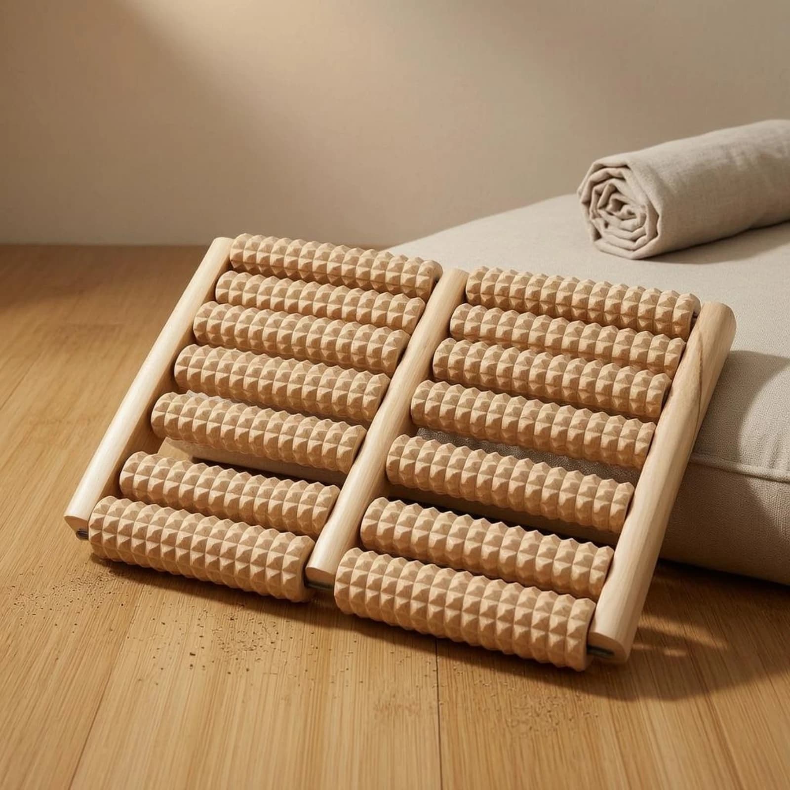 Planche de massage des pieds en bois texturé – Rouleaux