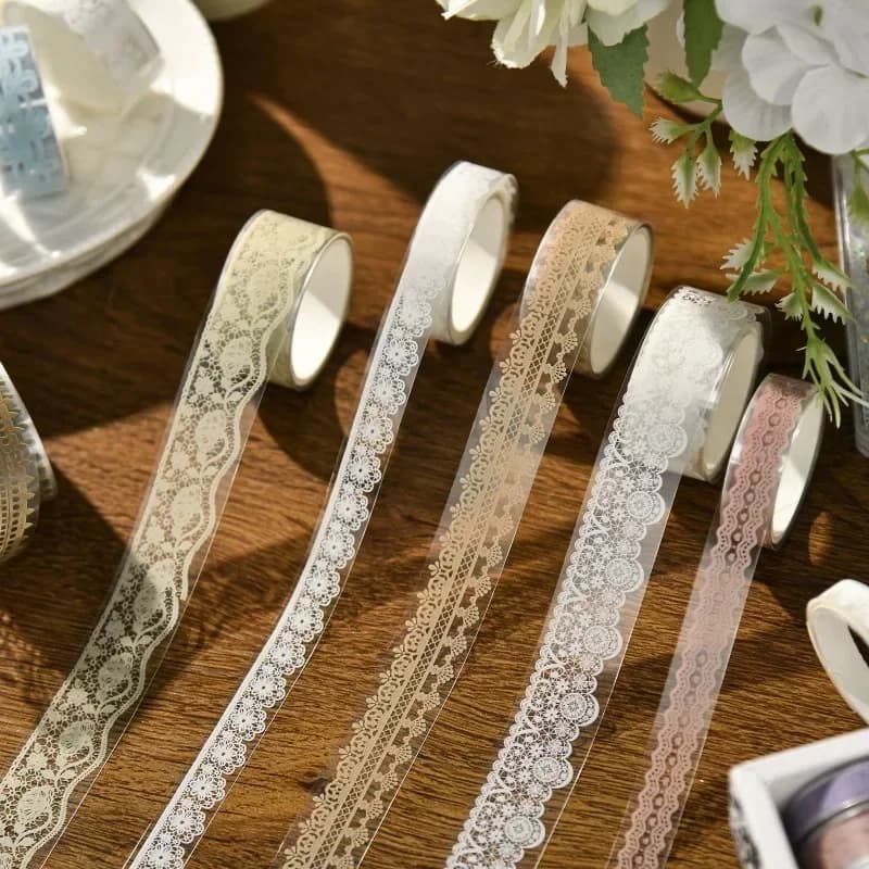 6 rouleaux de ruban adhésif Washi en PET à dentelle rétro, pour la décoration de journaux, Washitape Adhesiva Decorativa, fournitures de scrapbooking, ruban de masquage