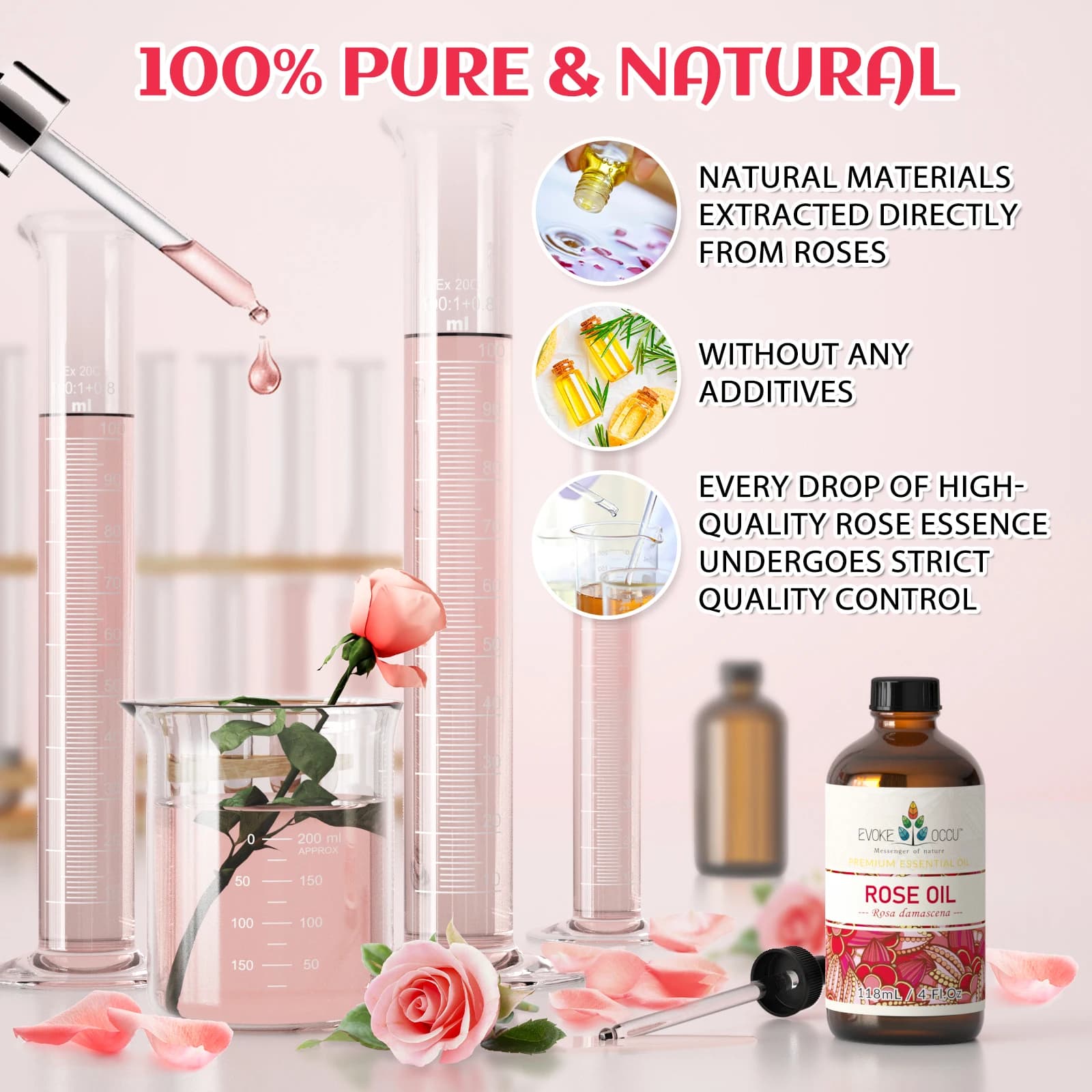 EVOKE OCCU 118ML/4 Fl.Oz. Huile essentielle, huile de diffuseur de rose de qualité supérieure pour le bain, purificateur, soin de la peau, fabrication de parfums et de bougies, fabrication de savon
