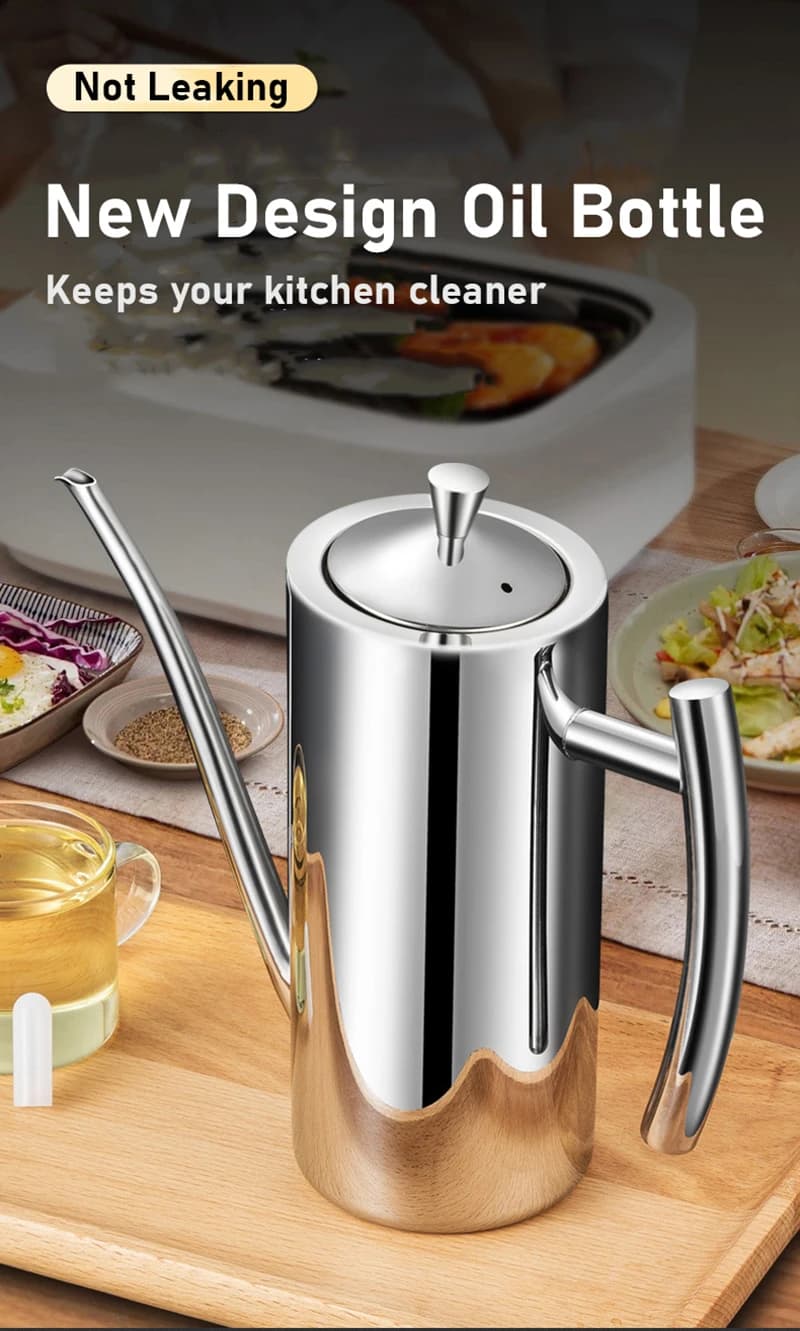 Distributeur d'huile en acier inoxydable SUS304, bouteille d'huile, Cruet étanche avec bec, verseur de précision facile, huile d'olive, vinaigre, ustensiles de cuisine