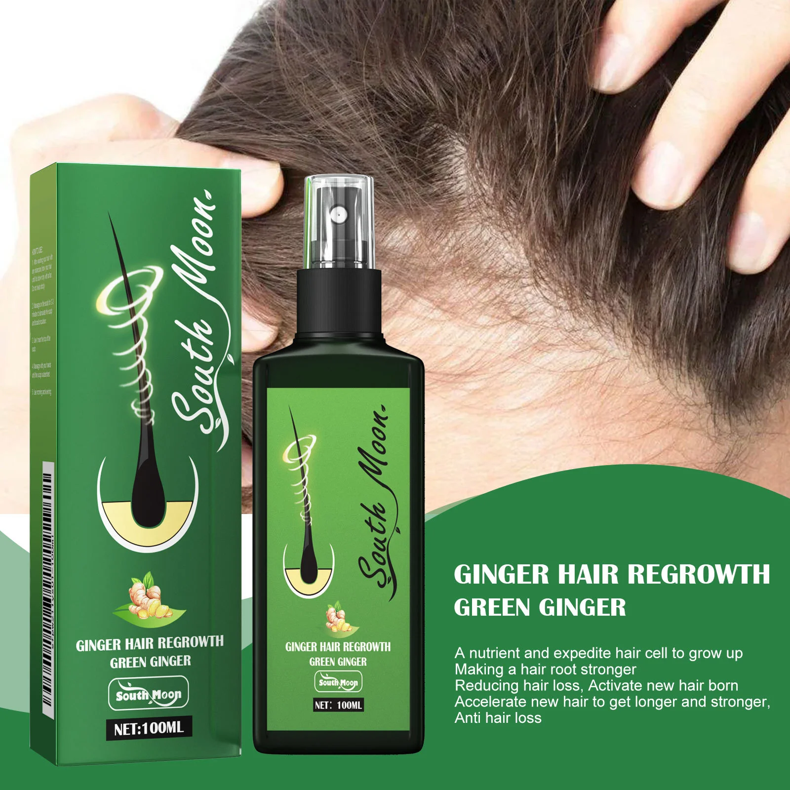 Spray capillaire au gingembre, favorise la croissance, Anti-perte, améliore la rupture sèche et fine, nourrit les racines du cuir chevelu, traitement endommagé, Spray pour la croissance des cheveux