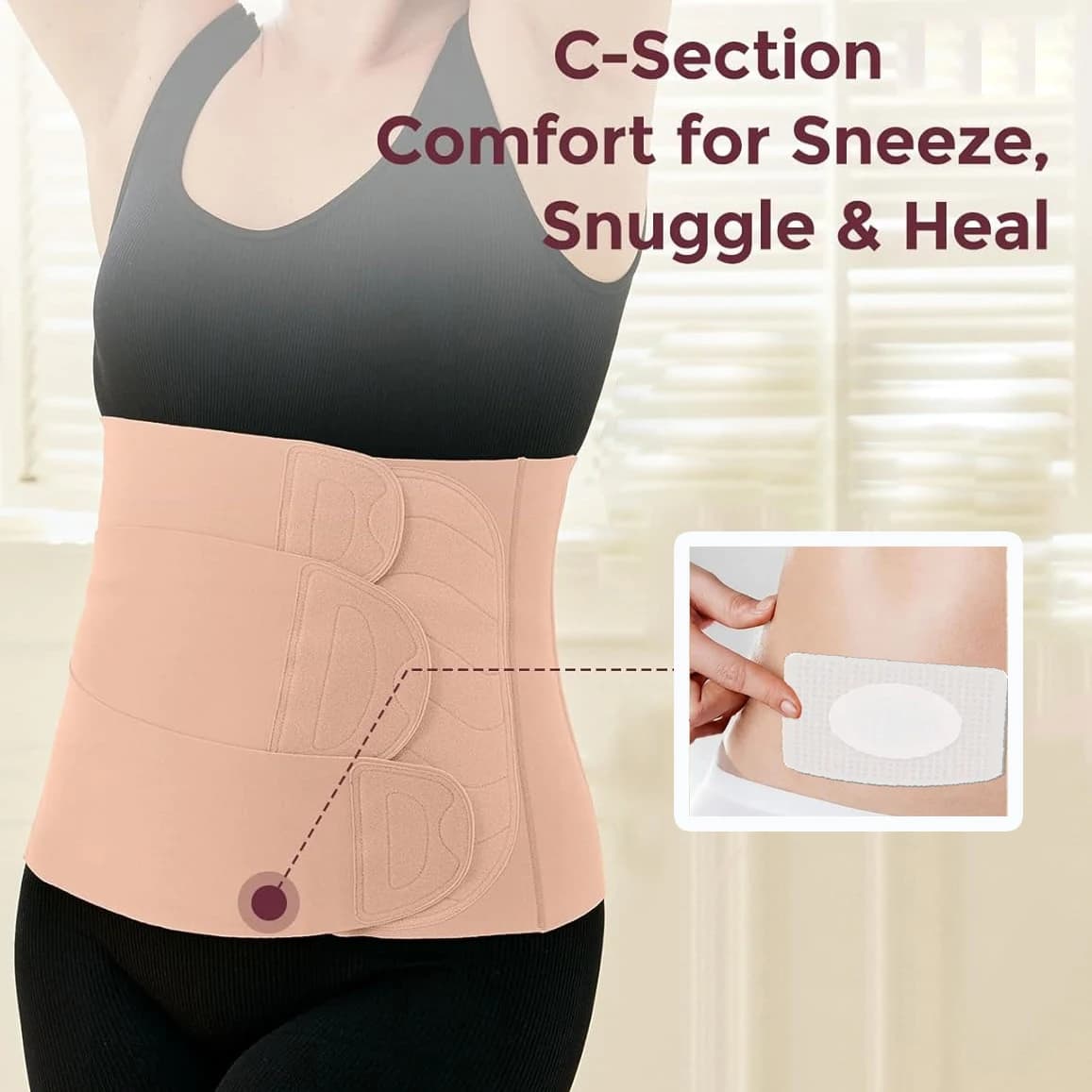 Ceinture abdominale post-partum pour césarienne et accouchement vaginal, avec soutien dorsal ergonomique et effet liftant 3D