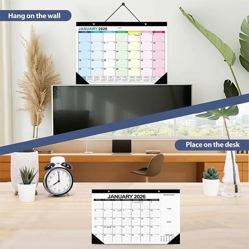 Nouveau calendrier mural 2026 18 mois 2026-2027 quotidien hebdomadaire mensuel Agenda planificateur organisateur décor de bureau à domicile calendrier suspendu