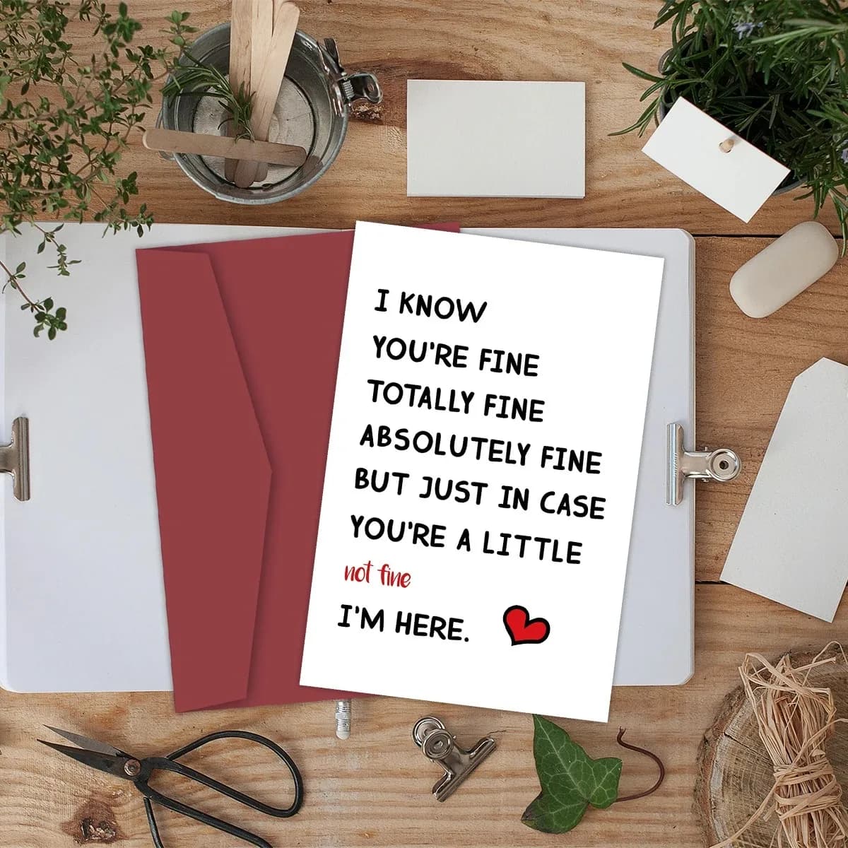 Tu es entièrement bien, je suis là pour toi, carte d'encouragement pour lui/elle, carte de vœux amusante, idée cadeau pour mari, femme, famille