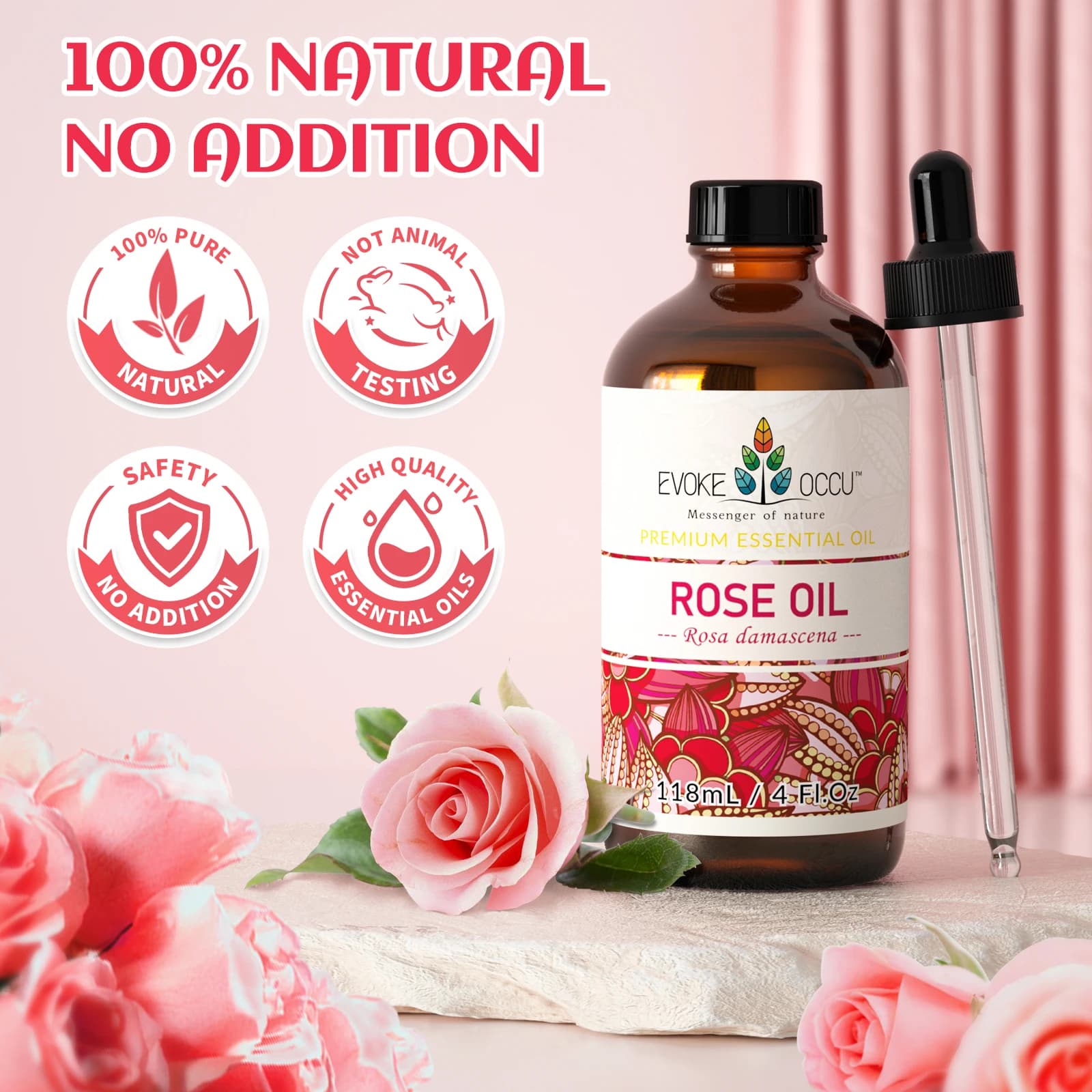 EVOKE OCCU 118ML/4 Fl.Oz. Huile essentielle, huile de diffuseur de rose de qualité supérieure pour le bain, purificateur, soin de la peau, fabrication de parfums et de bougies, fabrication de savon