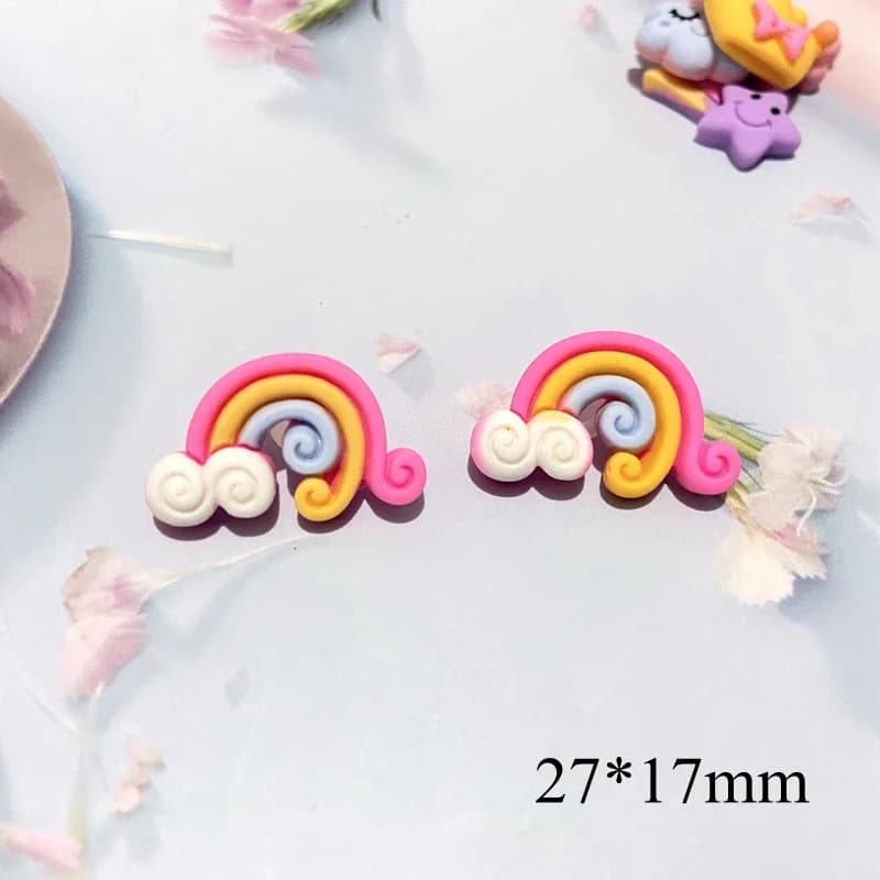 10 pièces arc-en-ciel fleur couronne nuage mignon planaire résine bricolage artisanat fournitures coque de téléphone décor à la maison matériel pince à cheveux accessoires