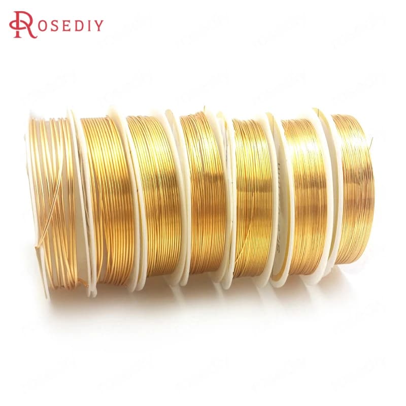 2 rouleaux d'épaisseur 0.2MM ~ 1MM, couleur or 24K, cuivre, forme de fil métallique, fournitures de fabrication de bijoux, accessoires de bricolage