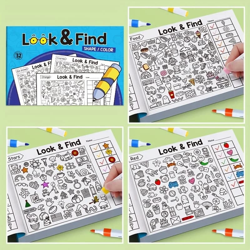 Livre de coloriage d'objets cachés pour enfants, avec plus de 100 pages à trouver et à colorier - Cahier d'activités interactif pour trouver et colorier, pour l'école, la maison, les voyages - Livre d