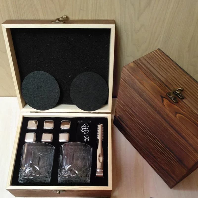 Pierres à whisky, coffret cadeau verres à whisky, pierres à whisky pour refroidir dans une boîte en bois artisanale – Rafraîchissement sans dilution