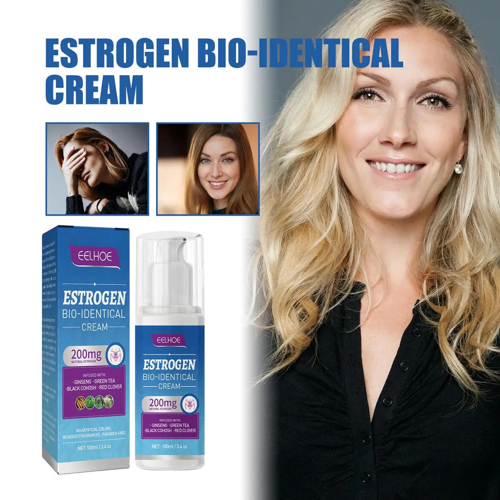 Crème de soulagement de l'estrogène pour femmes, 100ml, équilibrage des niveaux d'hormone, crème ménopause à l'étrogène, aide à réduire les flashs chauds