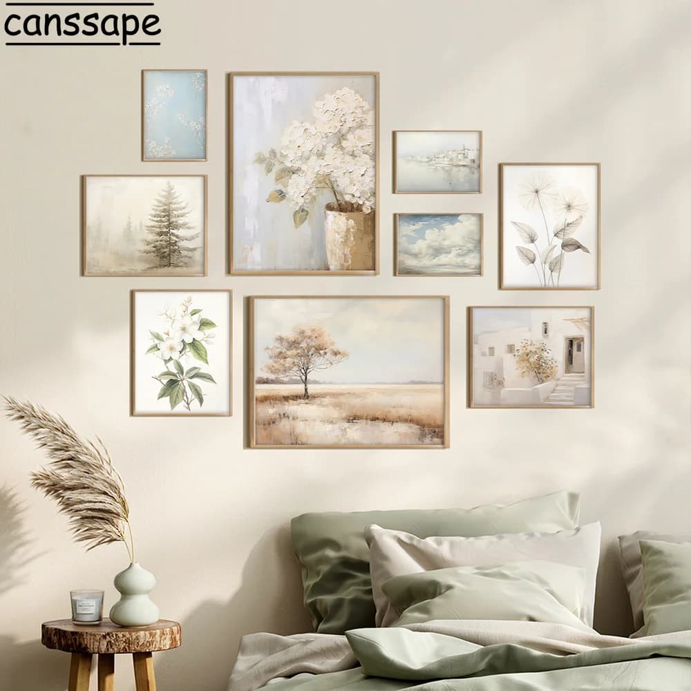 Peinture à l'huile de fleur blanche pour la décoration de salon, art mural, toile de paysage naturel, nuage de ciel, impression d'art de boule de souffle