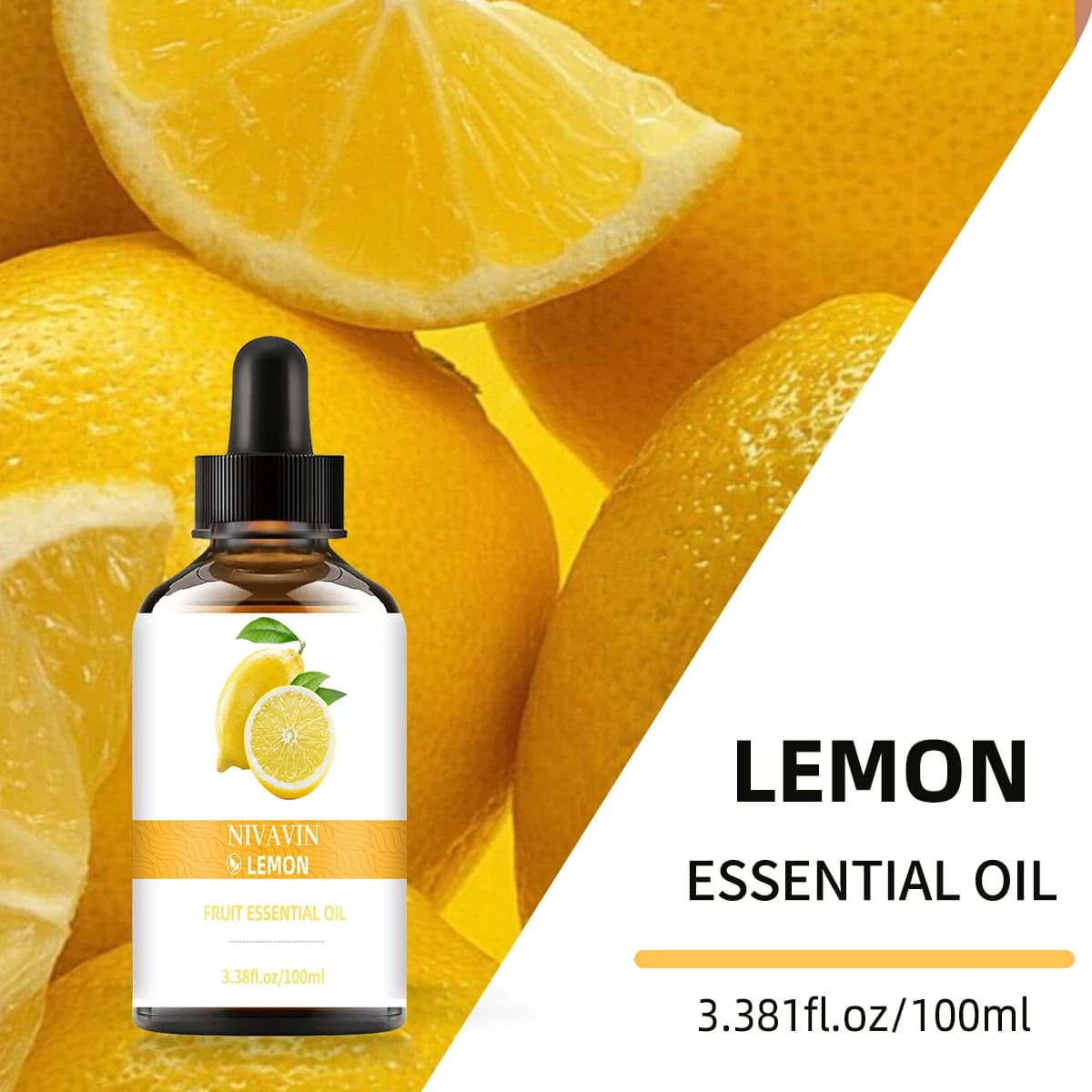 NIVAVIN Huile essentielle de citron 30ml/60ml/100ml, parfum fruité riche, rafraîchit l'air, parfum longue durée, adapté à un usage domestique.