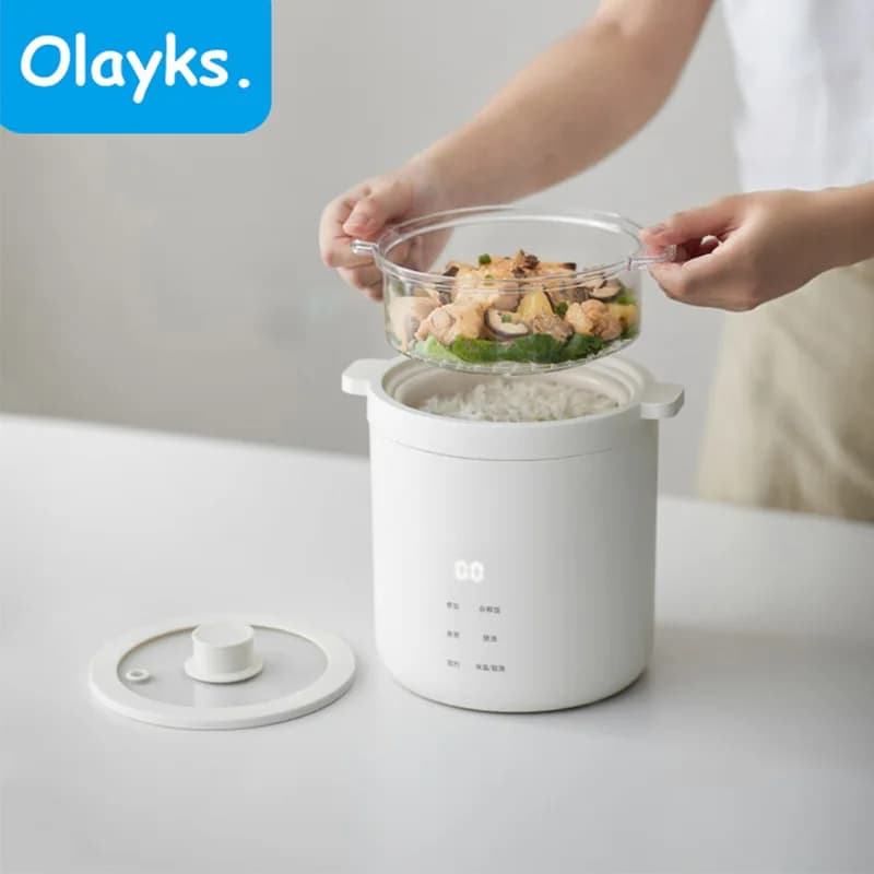 Olayks cuiseur à riz 1.2L cuiseur électrique multifonctionnel 25min cuisson rapide pour dortoir bureau Mini marmite électrique Portable