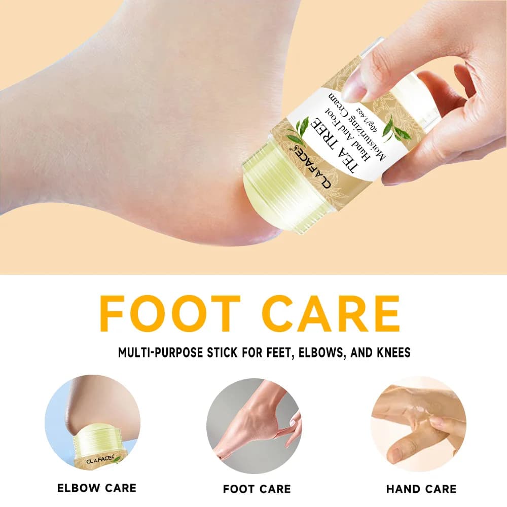 Bâton de crème pour les pieds à l'huile d'arbre à thé pour les fissures du talon, nourrit en profondeur la peau des pieds, exfolie et hydrate la crème pour les pieds