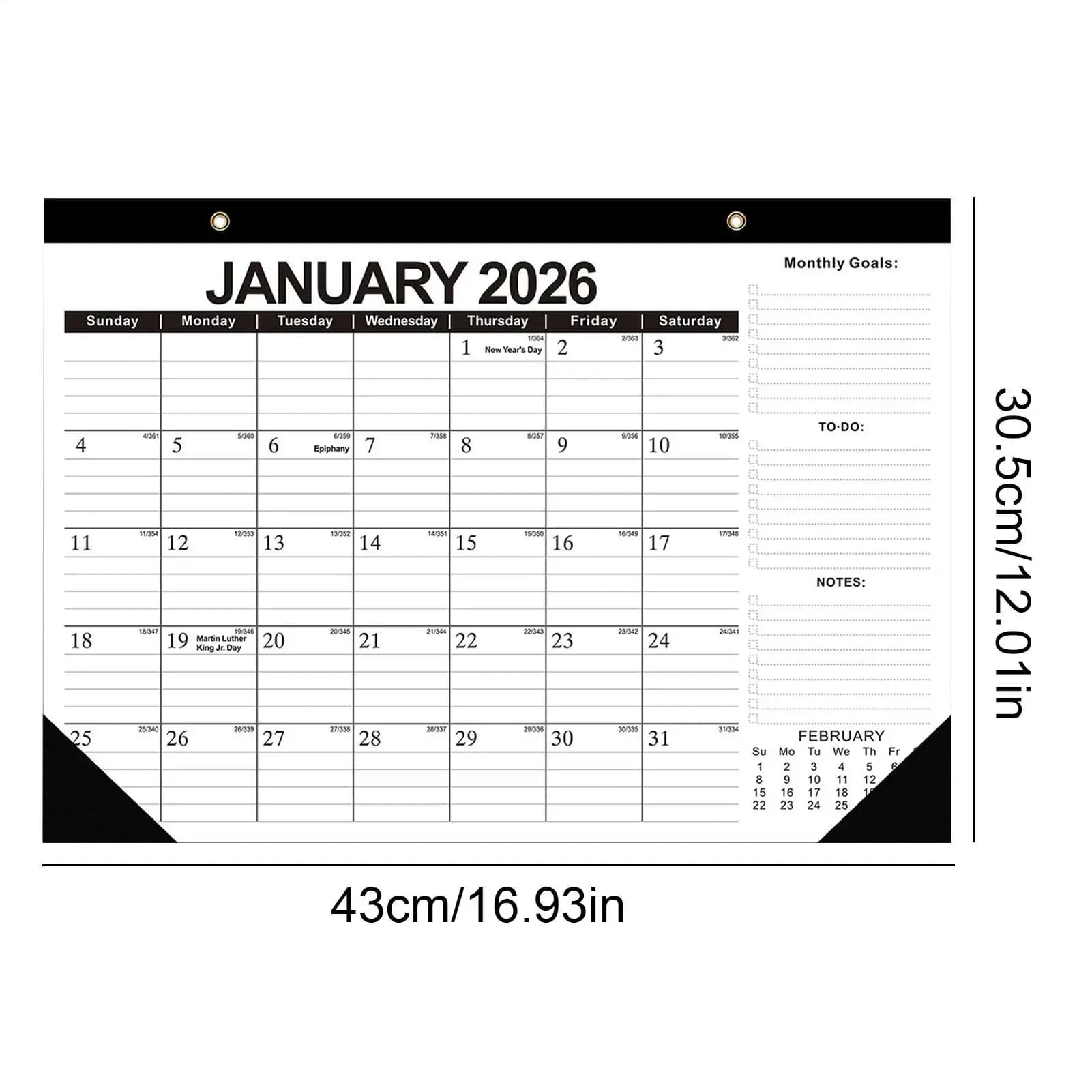 Nouveau calendrier mural 2026 18 mois 2026-2027 quotidien hebdomadaire mensuel Agenda planificateur organisateur décor de bureau à domicile calendrier suspendu