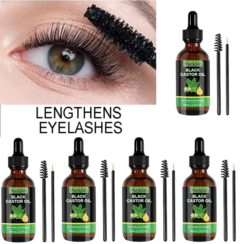 Huile de ricin noire 100% pure pour femmes, croissance des sourcils, nourrit les sourcils, huile essentielle naturelle, lifting des cils, soin allongeant