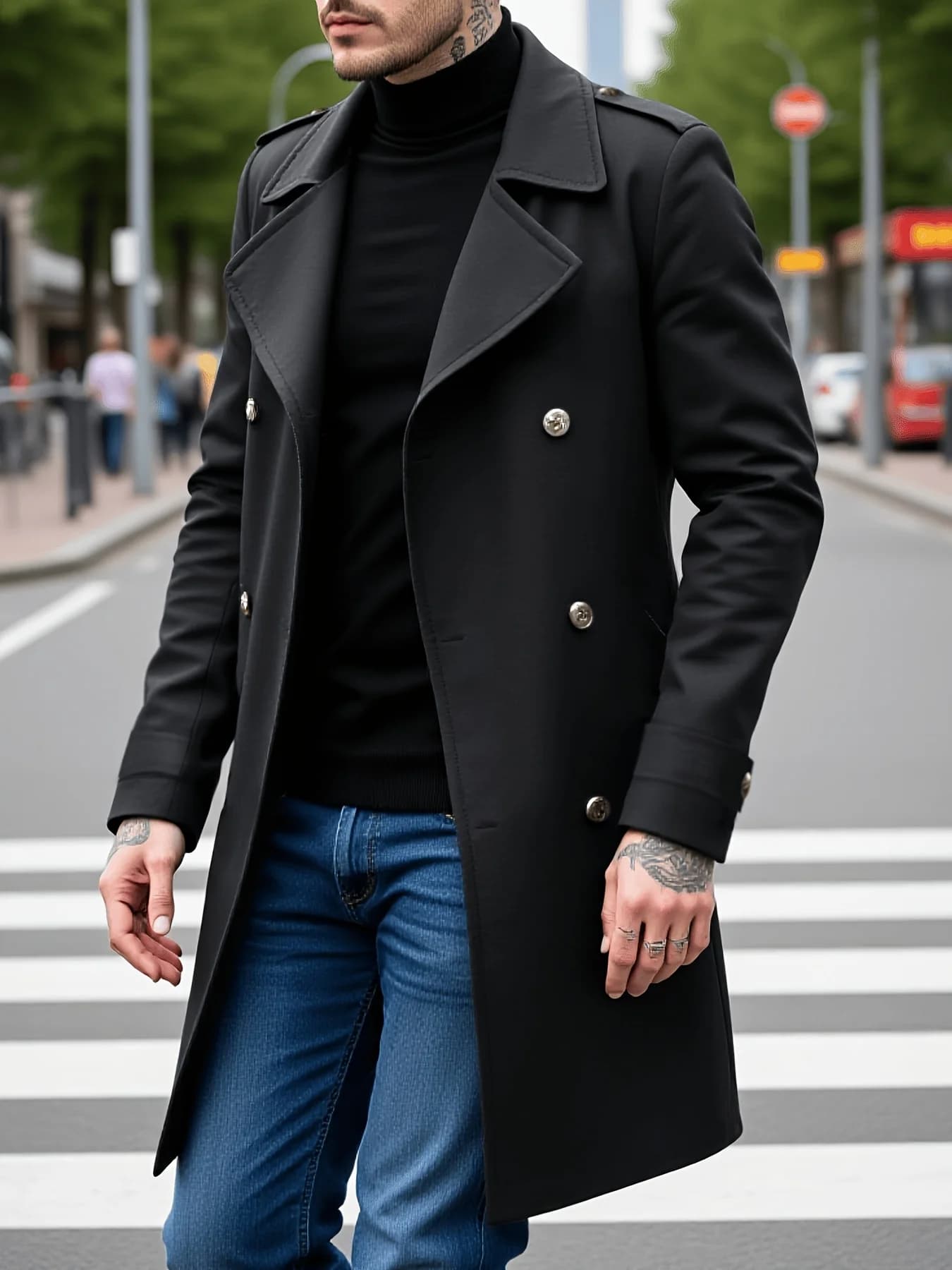 Veste-manteau à feuilles pour hommes début d'automne Plus laine épaisse