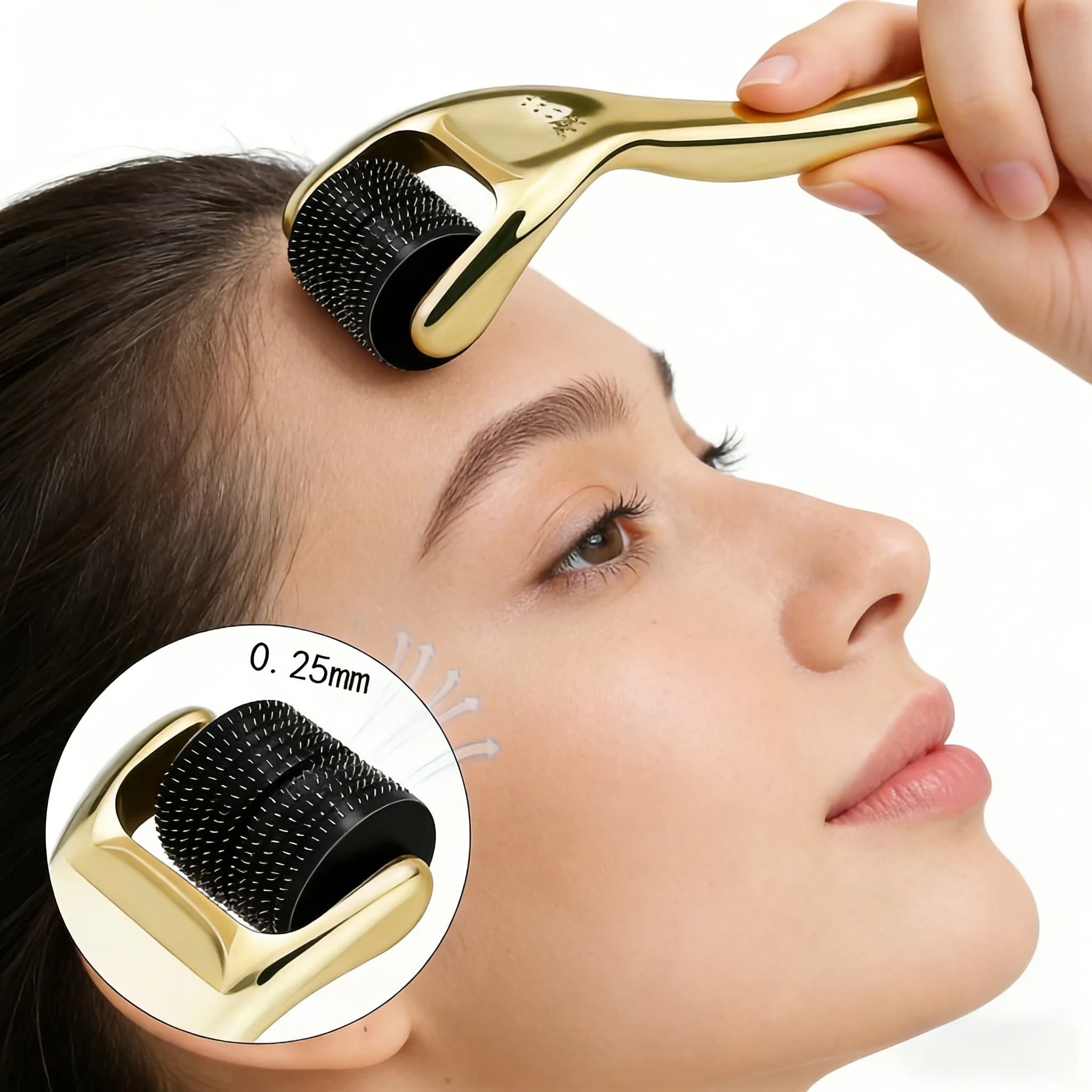Rouleau micro-aiguilles 540 micro-aiguilles en alliage de titane de 0,25 mm pour le rajeunissement de la peau, la croissance des cheveux et l'élimination des taches de rousseur