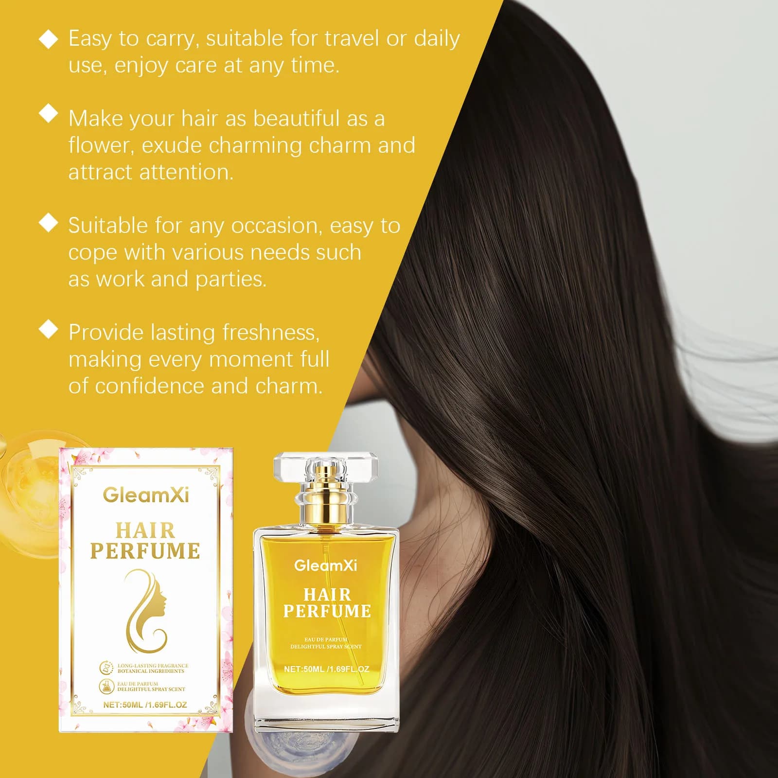 Spray parfumé pour cheveux floraux, parfum longue durée, soin nourrissant doux, soin hydratant pour les cheveux à usage quotidien