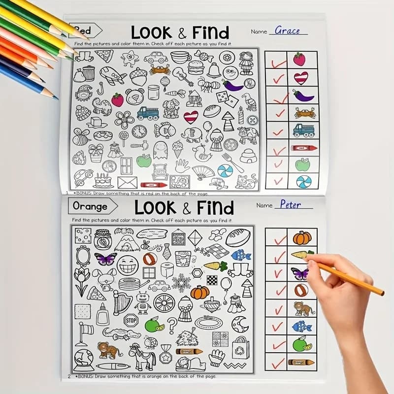 Livre de coloriage d'objets cachés pour enfants, avec plus de 100 pages à trouver et à colorier - Cahier d'activités interactif pour trouver et colorier, pour l'école, la maison, les voyages - Livre d