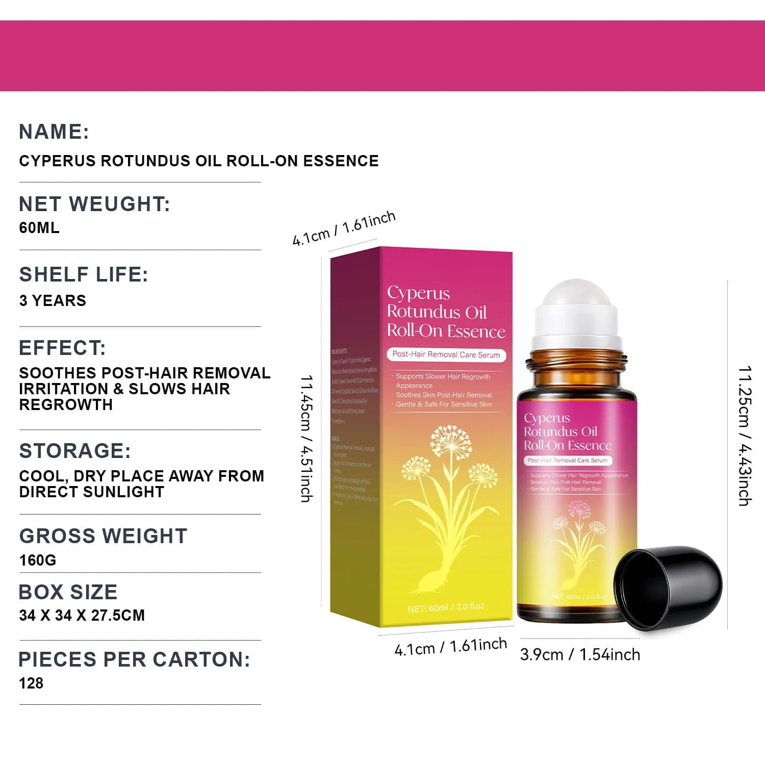 Huile de Cyperus Rotundus en roll-on, huile naturelle de Cyperus Rotundus pour l'épilation, réduit la repousse des poils indésirables, apaise la peau