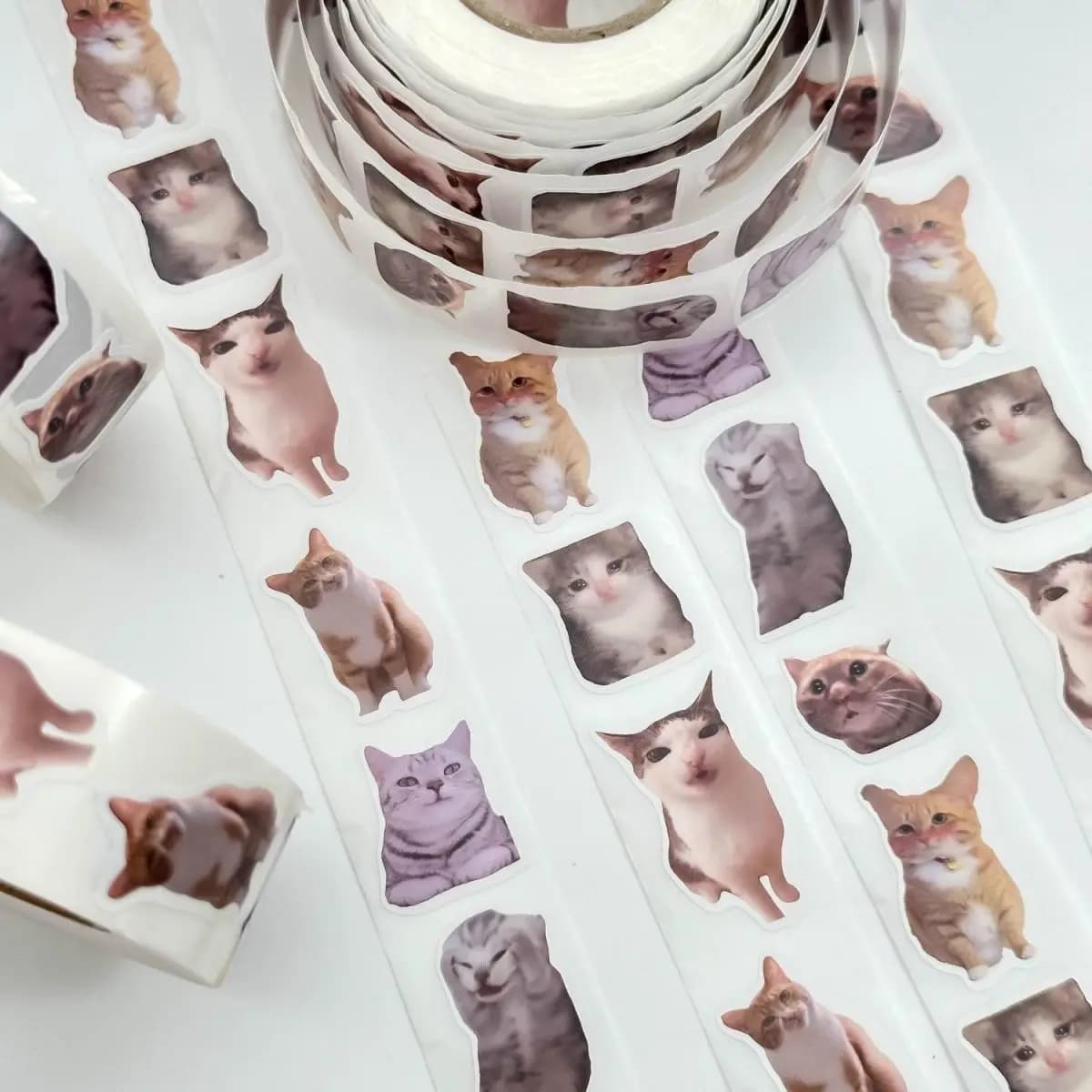 Rouleau d'autocollants chaton chat Ins, 500 pièces/rouleau, ruban d'étanchéité auto-adhésif, étiquette mignonne et amusante, autocollants décoratifs pour manuel de bricolage
