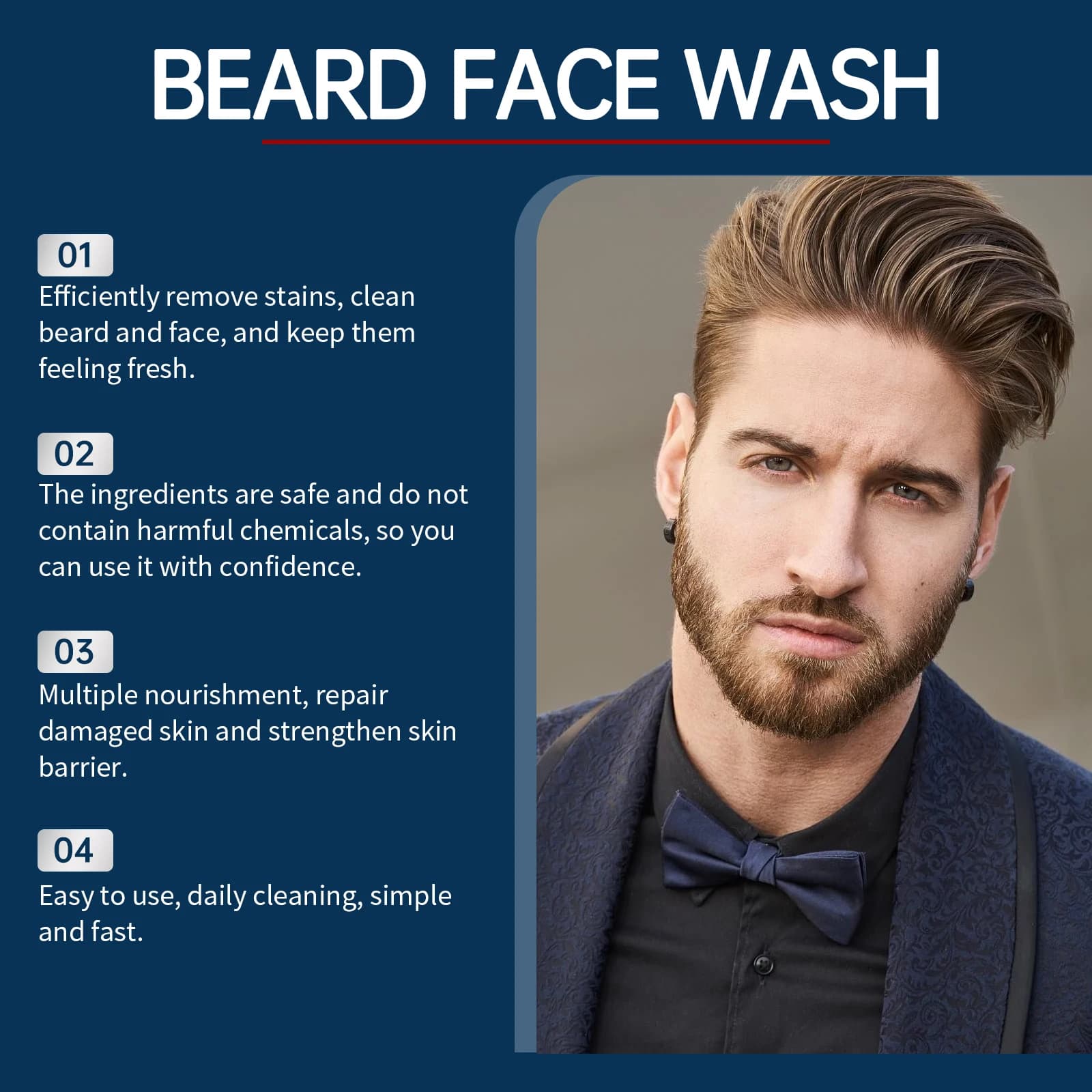 Shampoo à l'huile de bois de santal pour barbe : nourrit, améliore la texture rugueuse, réduit les frisottis, ajoute de la brillance. Le choix privilégié des hommes. Nettoyant doux pour moustache.