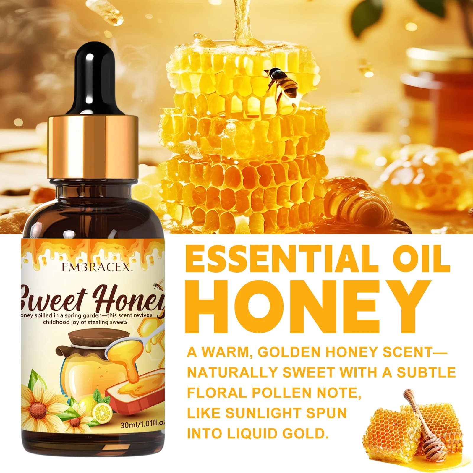 Huile essentielle de miel, 30ml, parfum alimentaire, désodorisant pour voiture, pour diffuseurs, projets de bricolage, cadeau pour amis