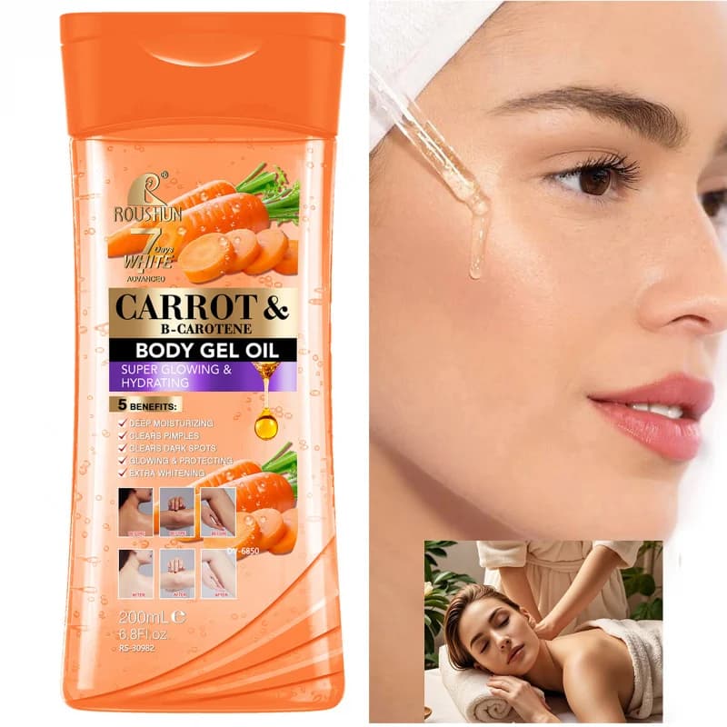 200ML CARROT B-CAROTENE BODY GEL OIL Huile corporelle essentielle hydratante unisexe pour le soin complet du corps for Body, Face, Hand,