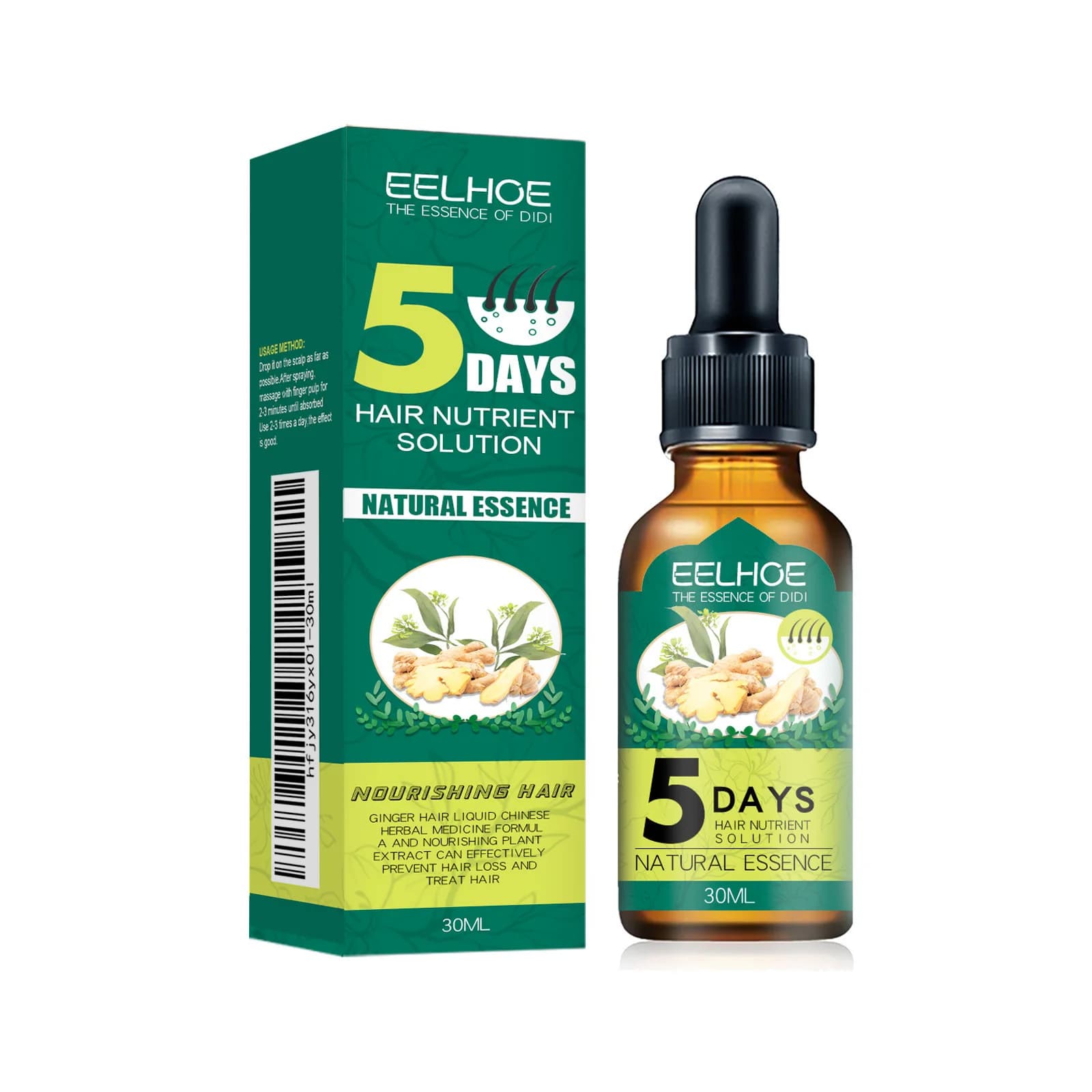 Huile Essentielle Capillaire au Gingembre EELHOE : Hydrate et Adoucit les Cheveux, Répare les Cheveux Frisés et Abîmés, Huile Essentielle pour Soins Capillaires