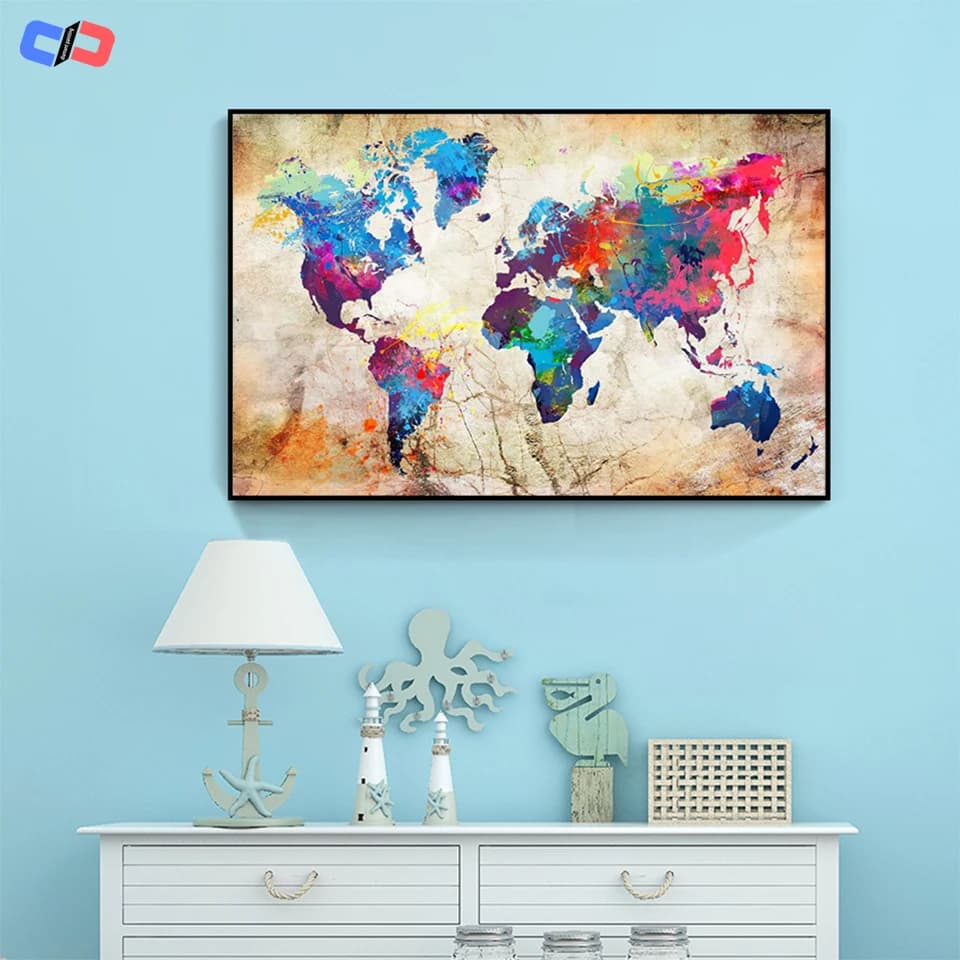 Peinture diamant carte du monde 5D à faire soi-même, broderie complète de diamants carrés ou ronds, mosaïque de paysage, image en strass, décoration d'intérieur, vente