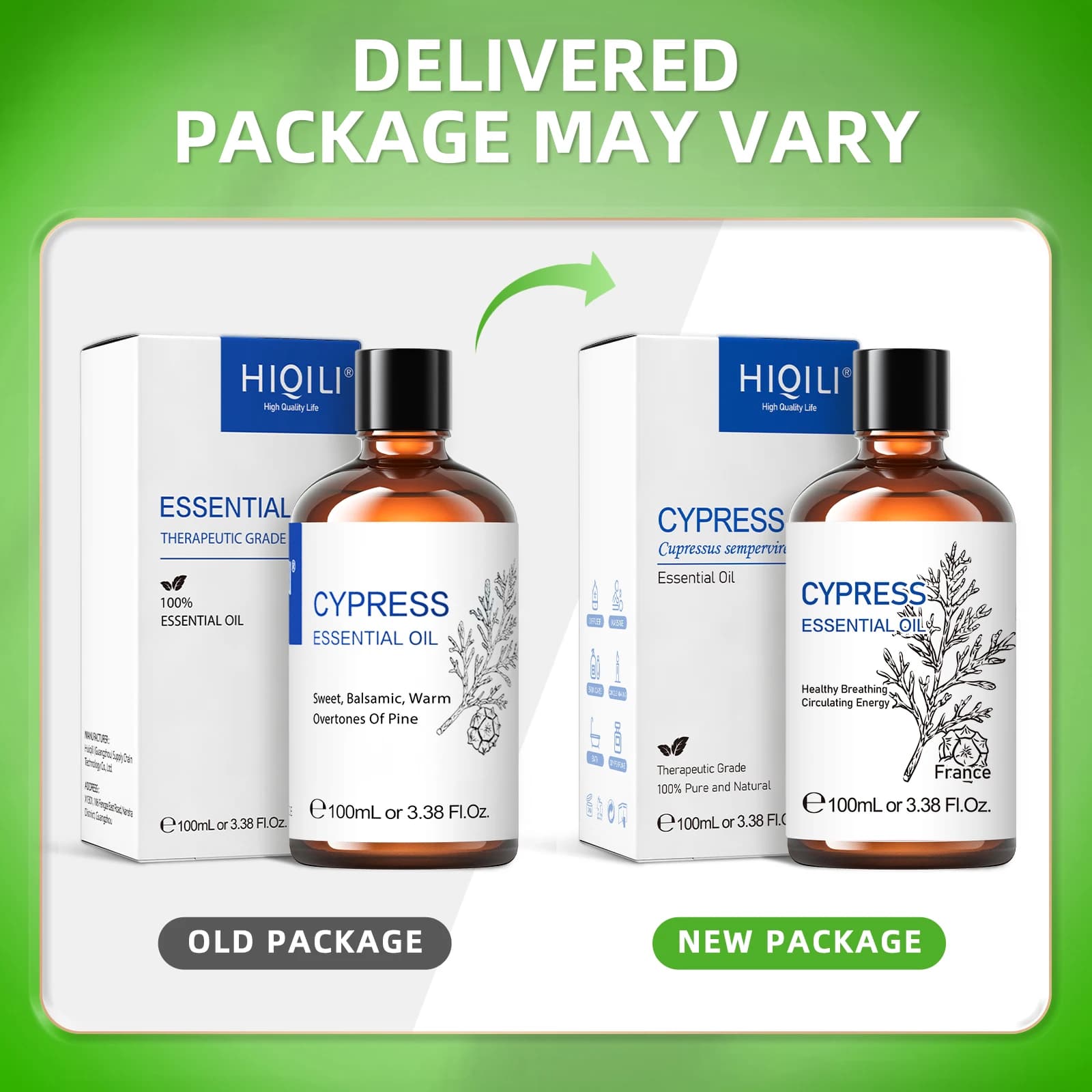 HIQILI 100ML huiles essentielles de cyprès, 100% nature pure pour l'aromathérapie, diffuseur, humidificateur, massage, bois, soulage le stress