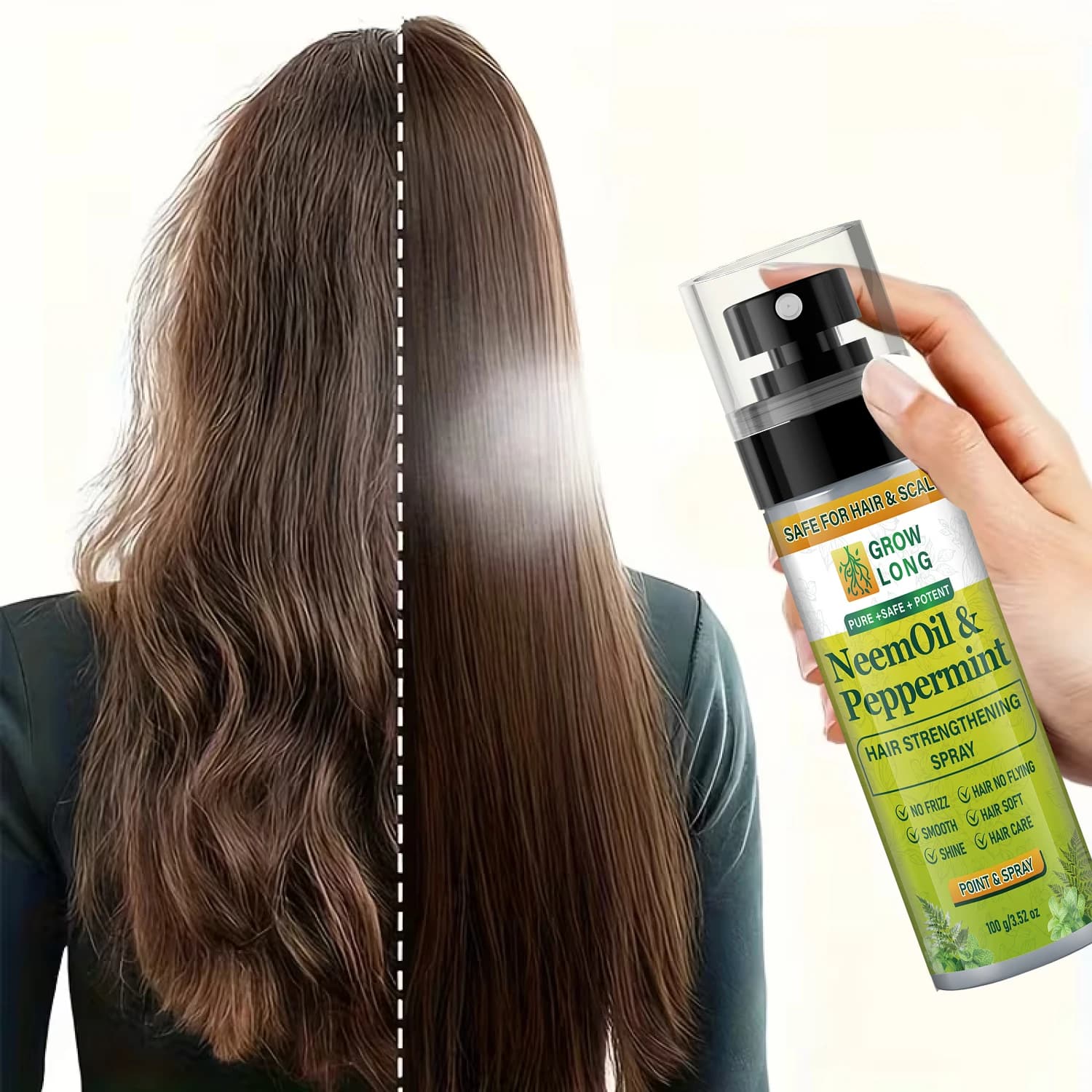 Spray fortifiant pour cheveux à l'huile de Neem et à la menthe poivrée - Lisse et brillant