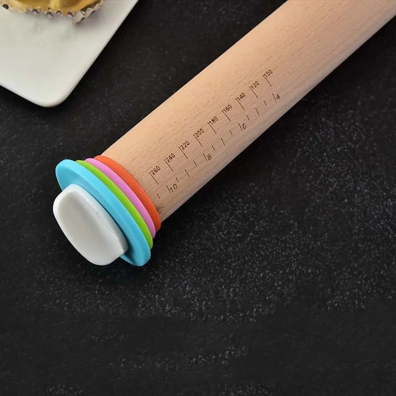 Rouleau à pâtisserie réglable en bois avec anneaux amovibles