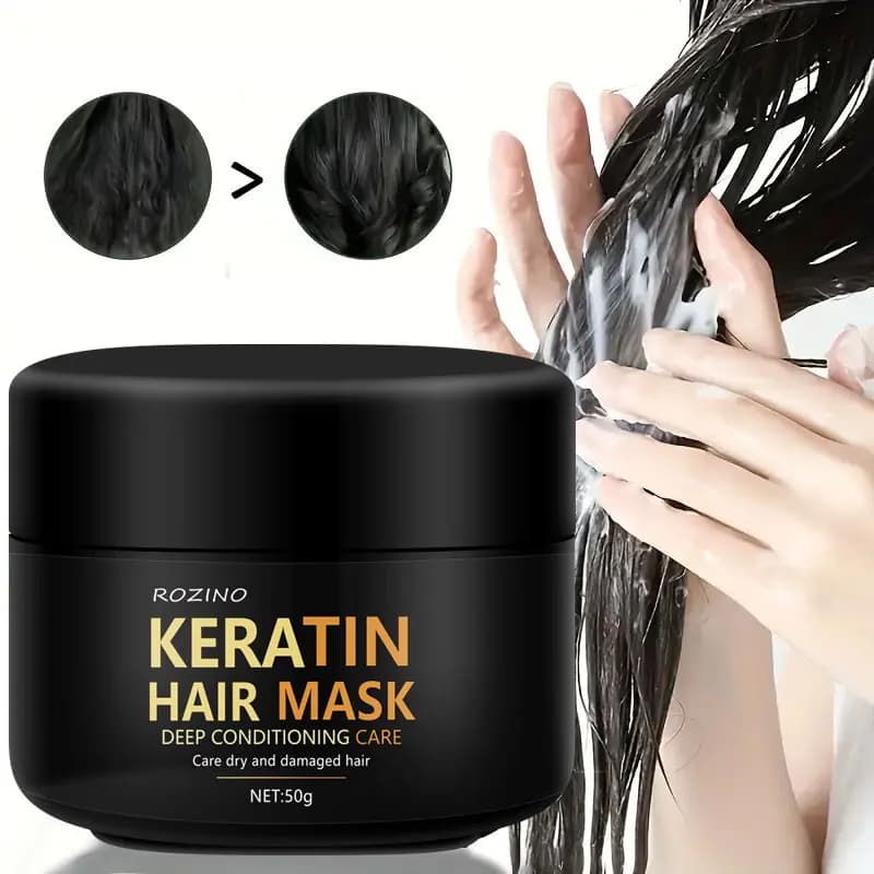 Masque capillaire à la kératine 50g, adapté aux cheveux secs, fendus et cassés facilement, améliore les dommages et les frisottis, rend les cheveux lisses et brillants