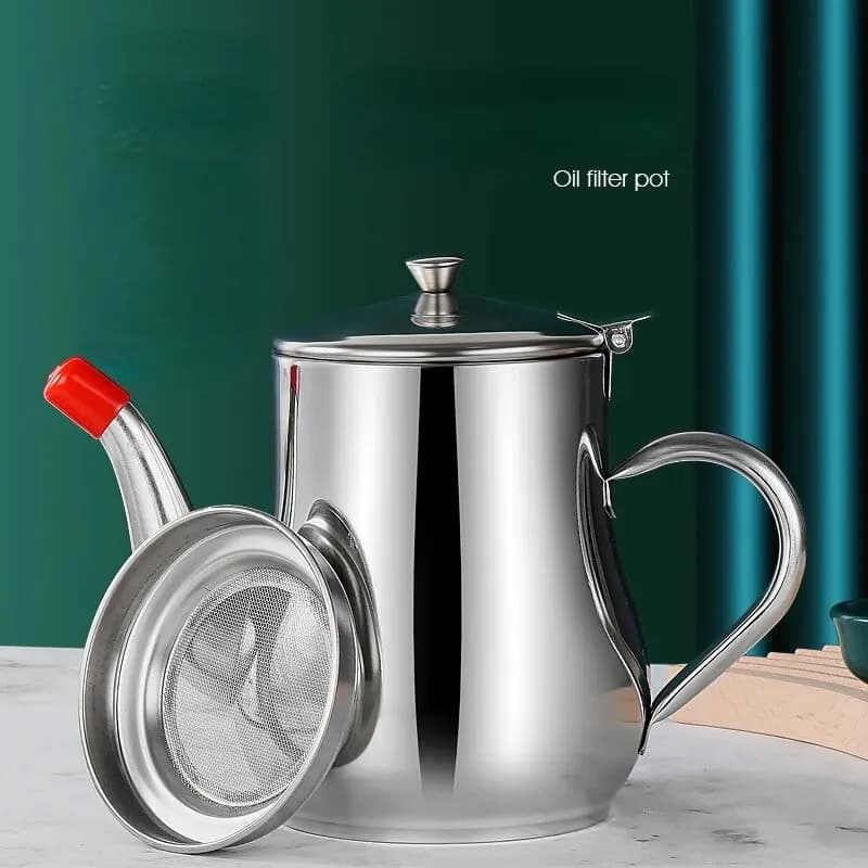 1Pc Ménage Pot D'huile En Acier Inoxydable avec Filtre