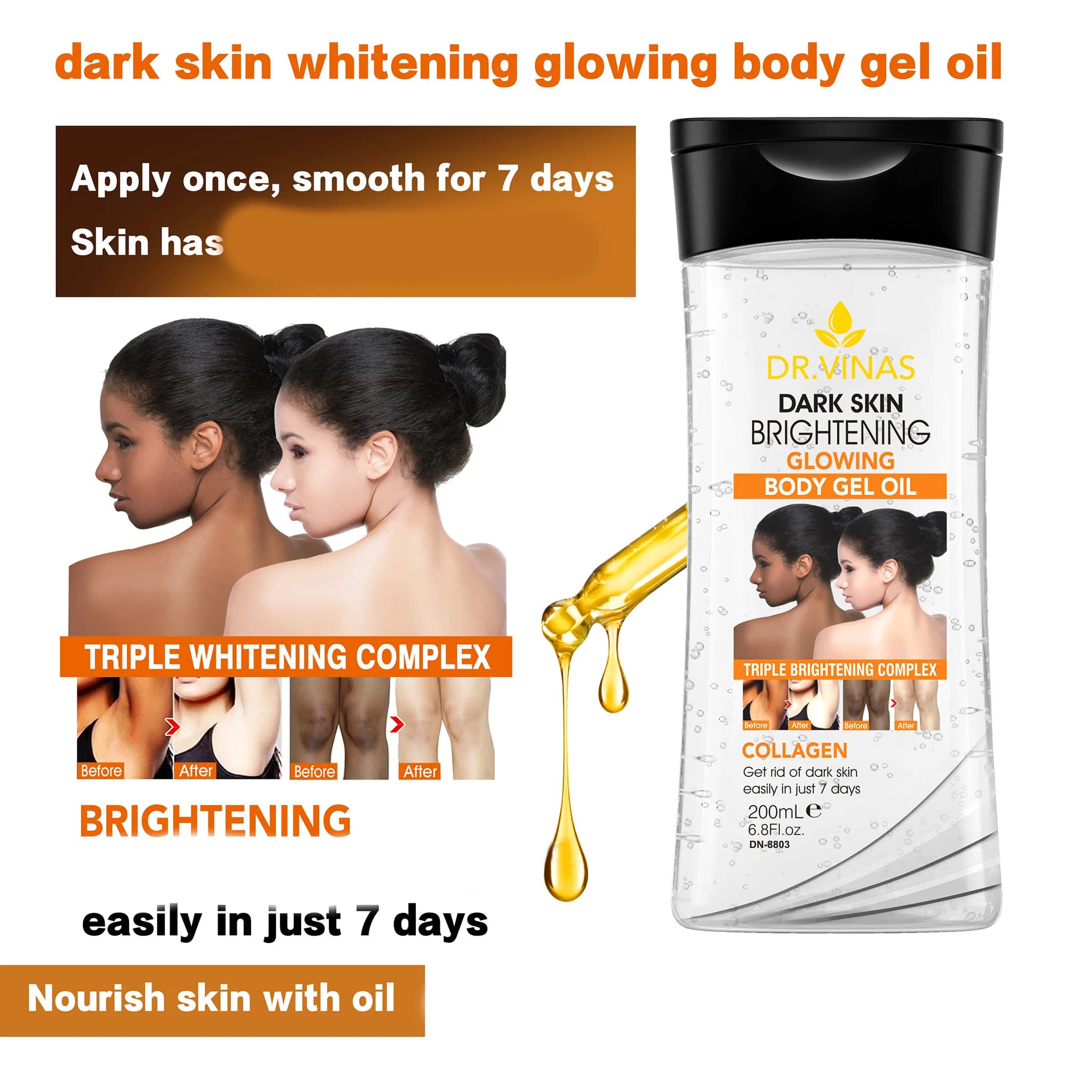 200ml GEL CORPOREL ÉCLAIRANT ET ÉCLATANT Huile Essentielle pour le Corps Huile de Soin de la Peau Hydratante et Hydratante Convient à Toutes les Saisons