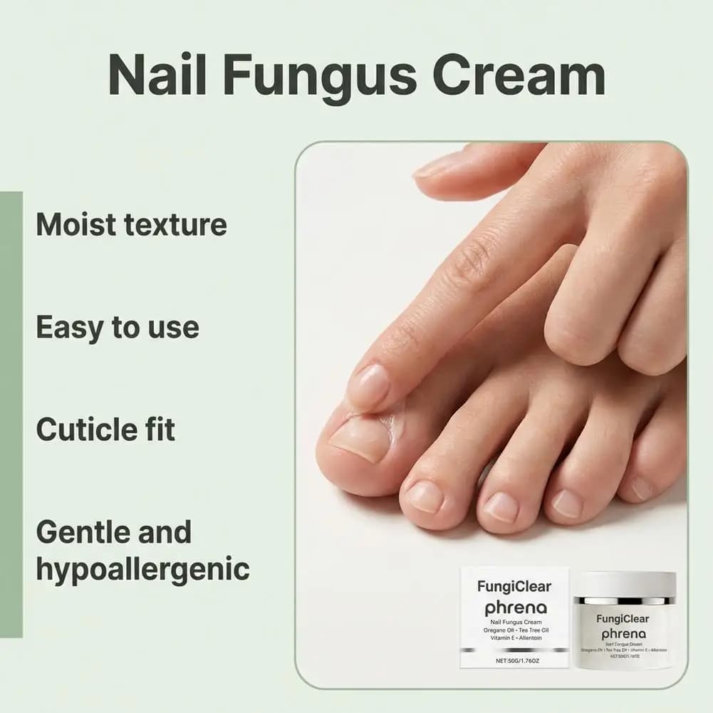 Crème antifongique pour ongles FungiClear avec huile d'origan et d'arbre à thé – Lisse et nourrit les peaux sèches et gercées, réparation naturelle pour des ongles sains 50g